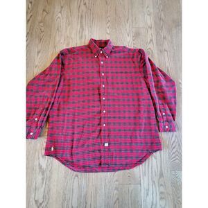 Ralph Lauren Men's L The Big Oxford Button Shirt Red Tartan Check Plaid VGUC